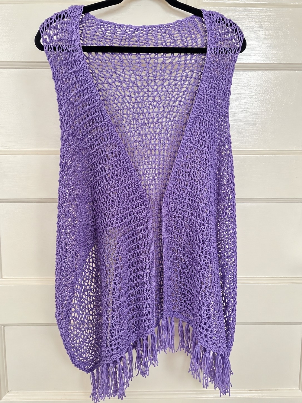 Lavender Purple Open Knit Fringe Poncho Shawl Wrap (CFD015)